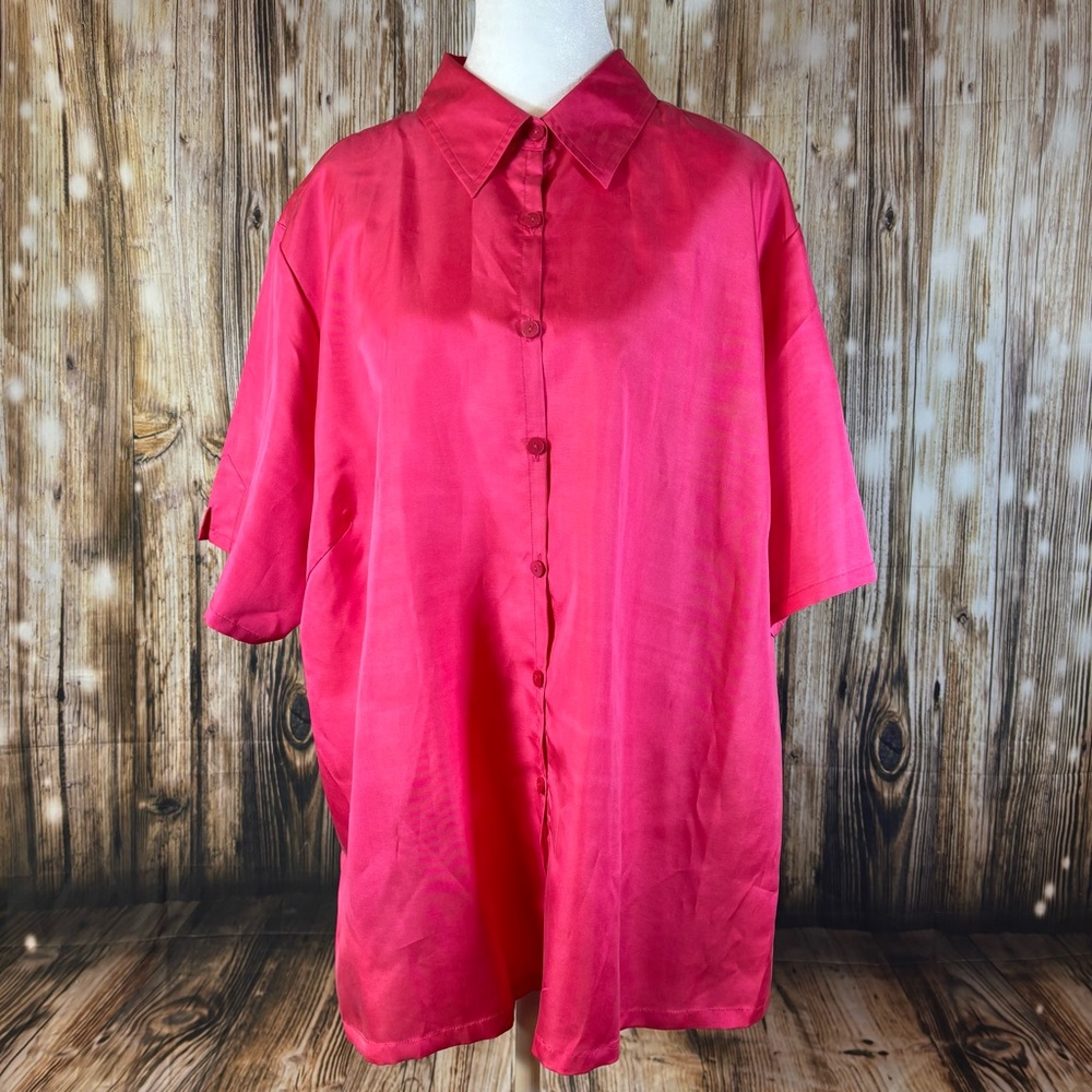 VTG Y2K Kathie Lee Woman Camp Shirt Pink New Size 18 20 Silk Blend Soft Comfy